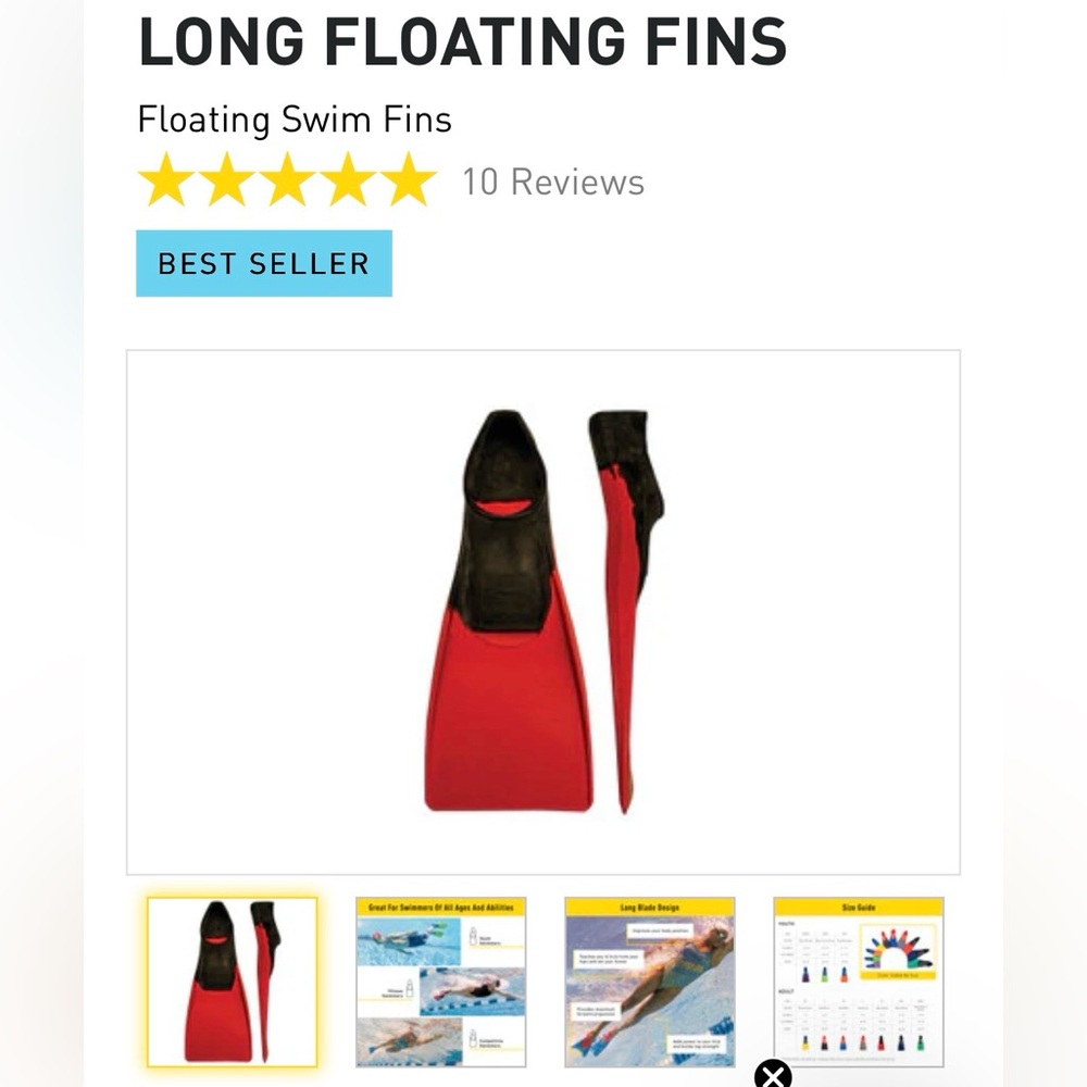 NEW Finis Long Floating Fins - Red/Black Size XL